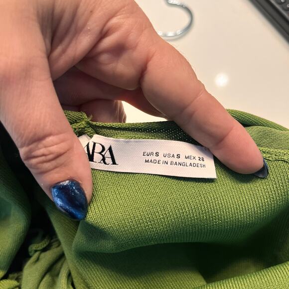 Zara Olive Green Plunging Sleeveless Bodycon Dress Size Small - Picture 5 of 7